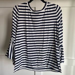 LOFT navy striped flare sleeved top